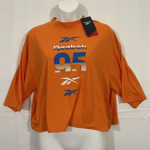 Reebok Medium HTF Womens Meet You There MYT Crop Graphic 95 T-Shirt Orange 0731 - Picture 4 of 12